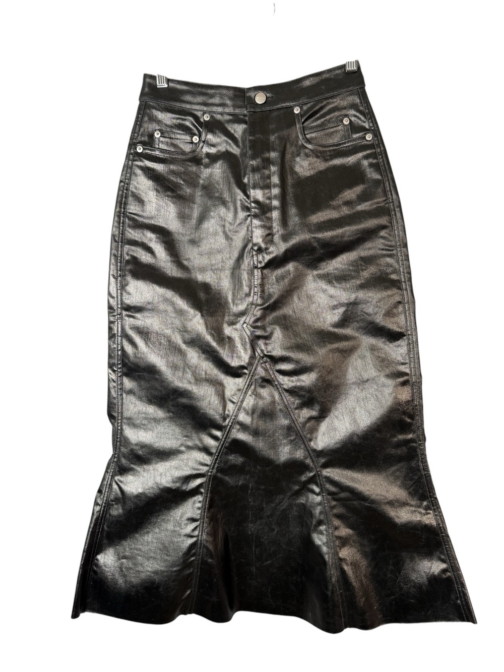 Rick Owens SS23 EDFU Coated Denim SLQ Godet Long Skirt Black IT40